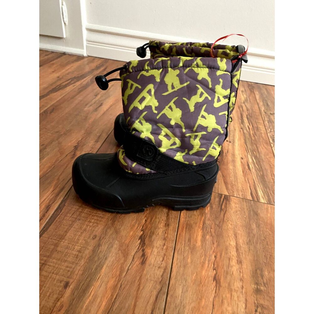 Thinsulate Boys Size 11 Winter Snow Boots Black Yellow Camo Waterproof Insulated